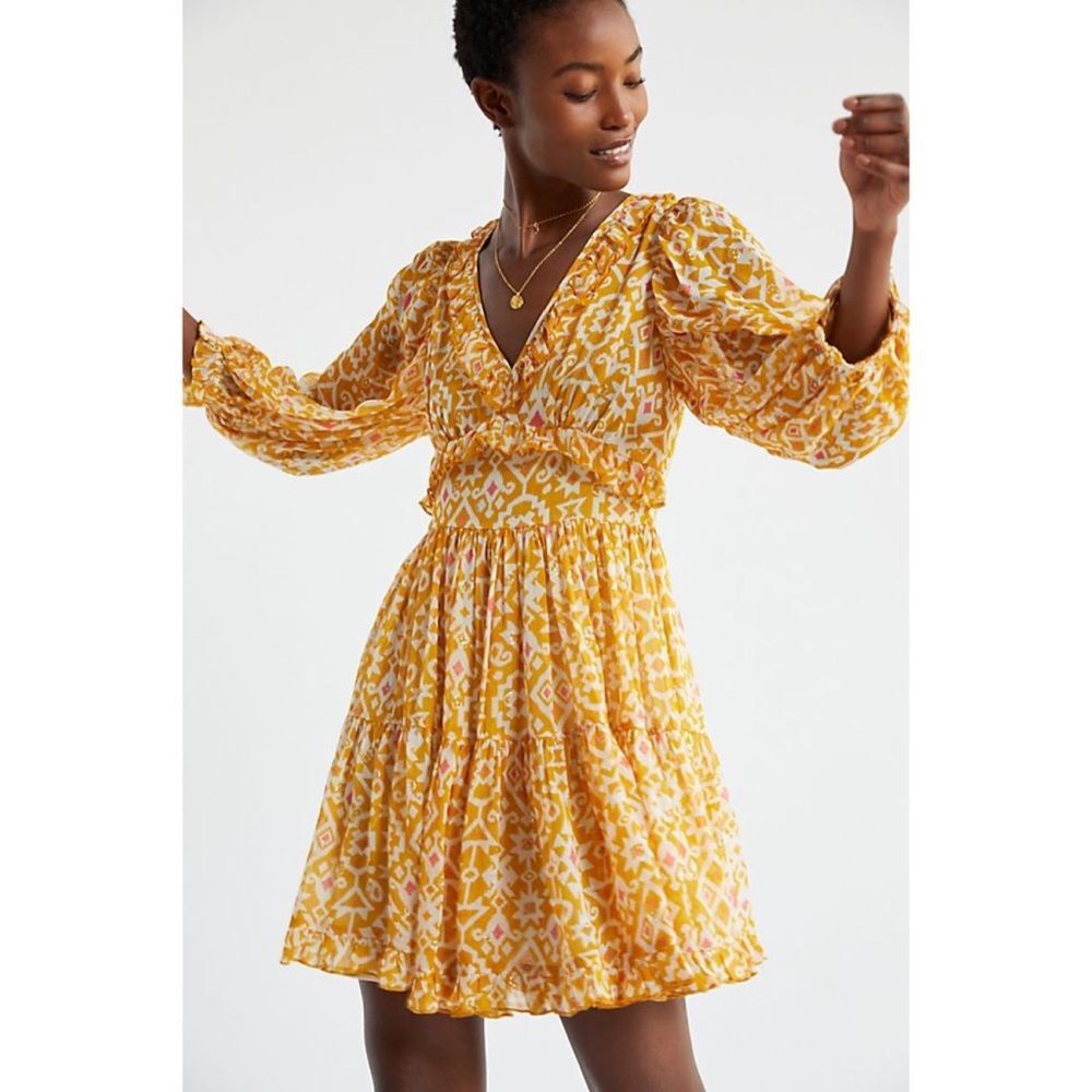 Anthropologie Not So Serious Marigold Mini Dress